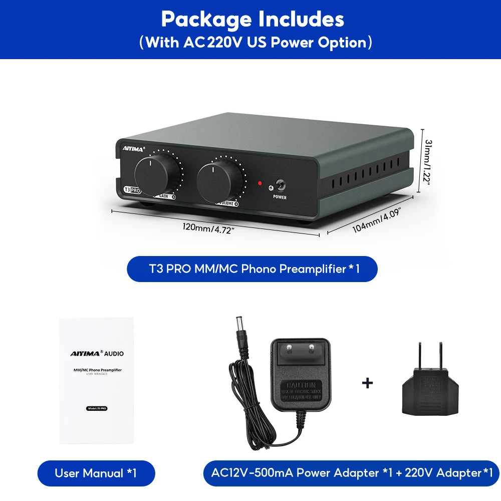 AIYIMA T3 PRO RIAA MM/MC Phono Preamplifier Vinyl Record Player Stereo Preamp Amplifier Turntable Phonograph Gain Control