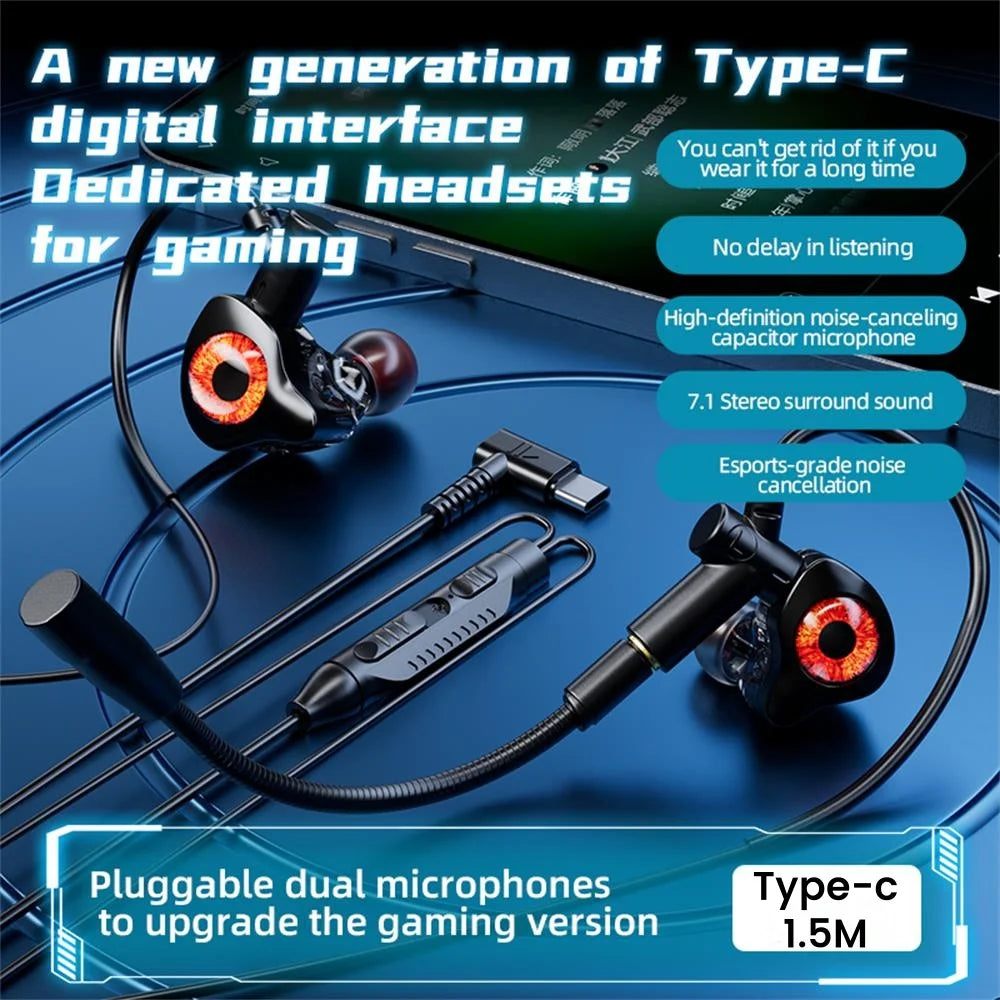 Type-C/3.5mm/USB Wired Headphones Gaming Headsets With Mic Earphones Wired Bass Stereo Esports Gamer Earbuds For Phones Computer