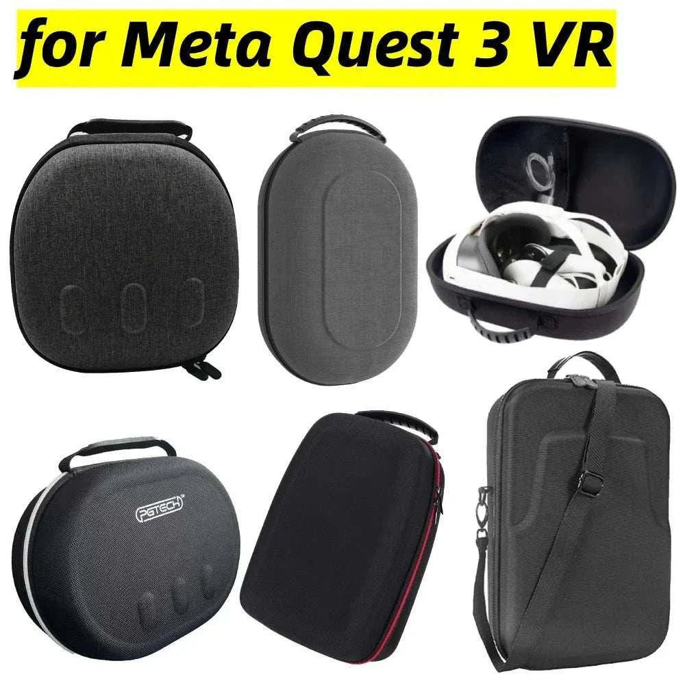 Waterproof EVA portable storage bag for Meta Quest 3 VR glasses with shoulder strap and anti-collision design