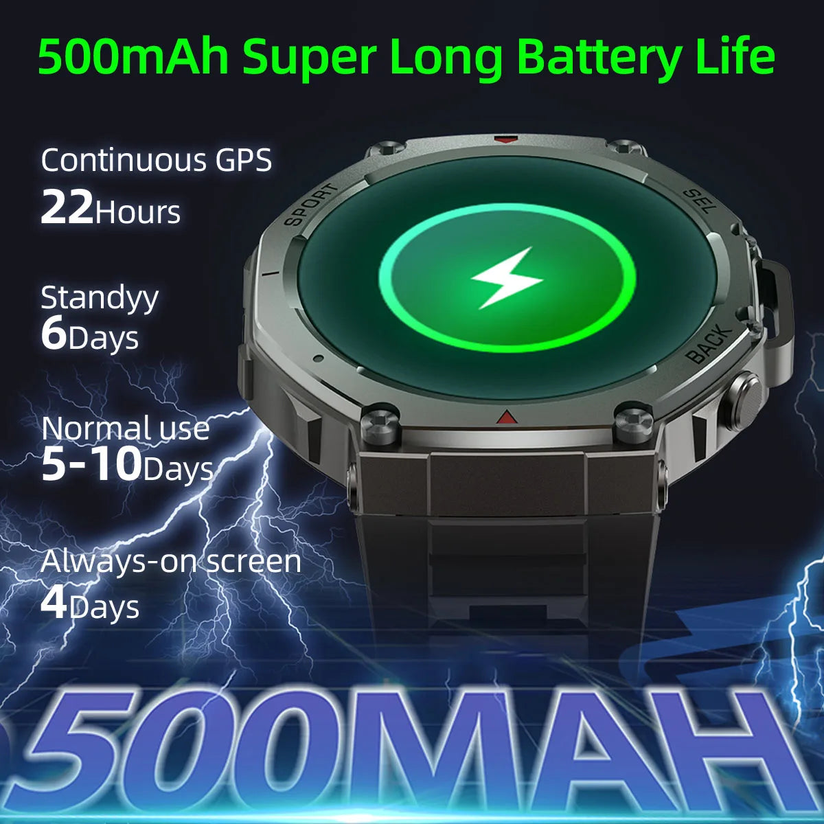 2025 New Design T-Rex 3 AMOLED GPS Smartwatch 5 ATM Waterproof 500mAh Long Battery Dual-band GNSS Military Sport Watch for Men