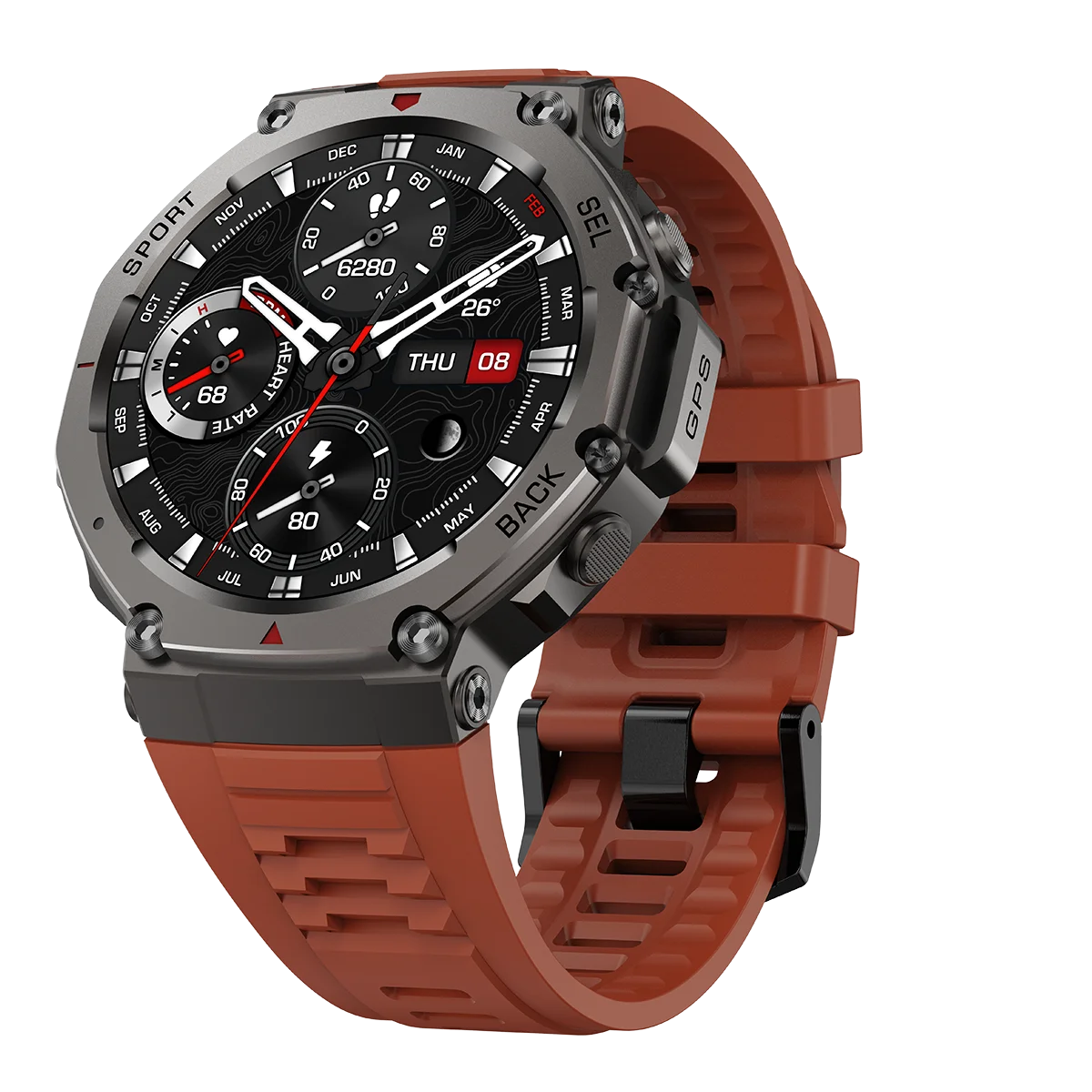 2025 New Design T-Rex 3 AMOLED GPS Smartwatch 5 ATM Waterproof 500mAh Long Battery Dual-band GNSS Military Sport Watch for Men