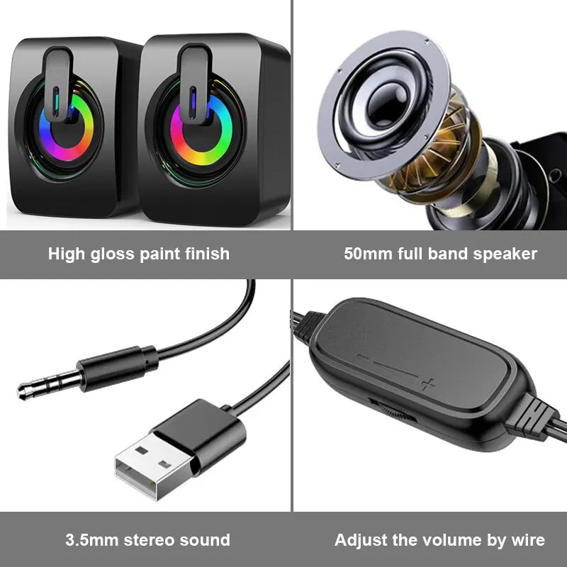 PC Computer Speakers PC Sound Box HIFI Stereo Microphone USB Wired Caixa De Som with LED Light For Desktop Computer PC Laptops