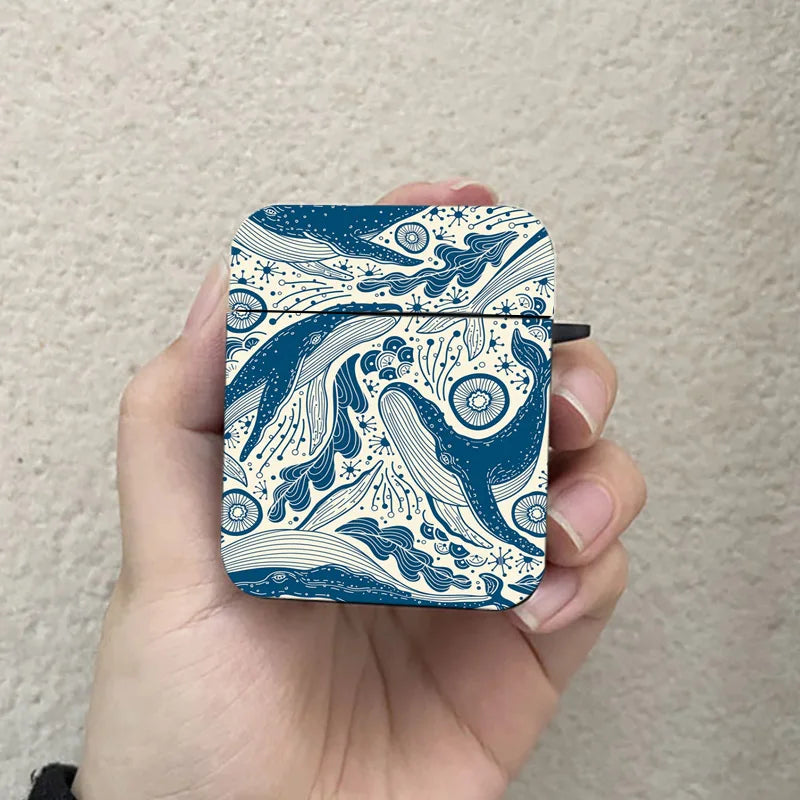 Whale and The Ocean Art AirPods Case Black Wireless Bluetooth Earphone Case for Apple Airpods 1 2 3 Pro 2 Protective Case