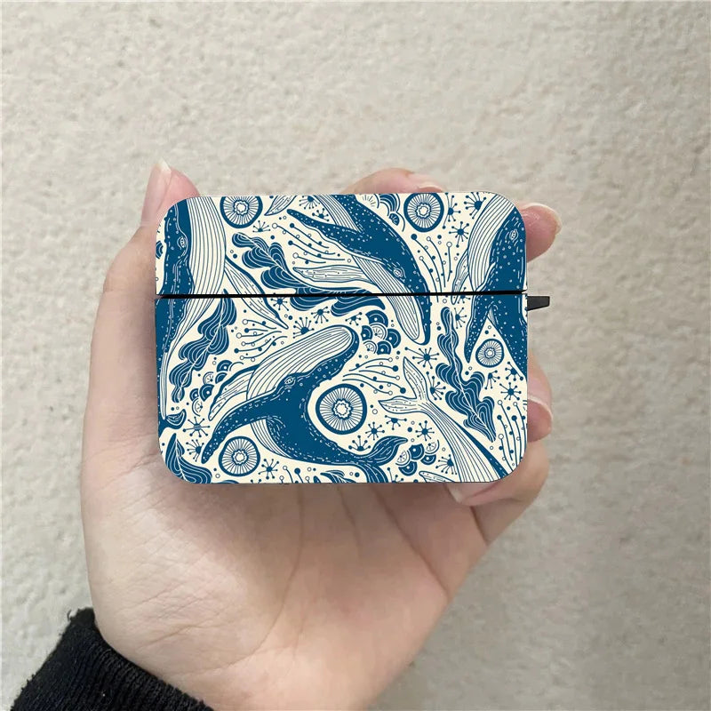Whale and The Ocean Art AirPods Case Black Wireless Bluetooth Earphone Case for Apple Airpods 1 2 3 Pro 2 Protective Case