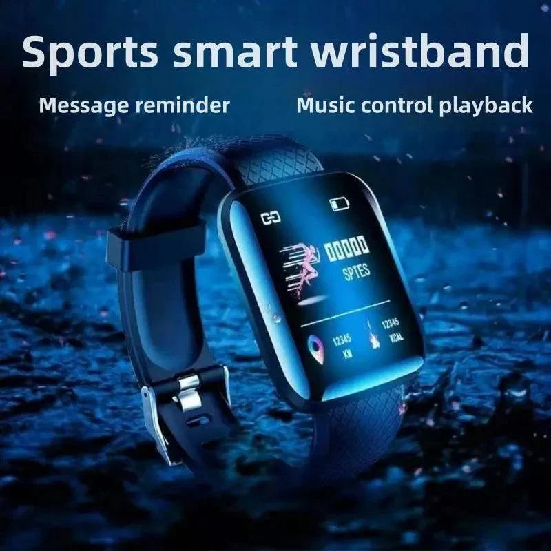 Smart Watch Sport Fitness Bracelet with Music Control and Message Reminder, black square display and detachable band