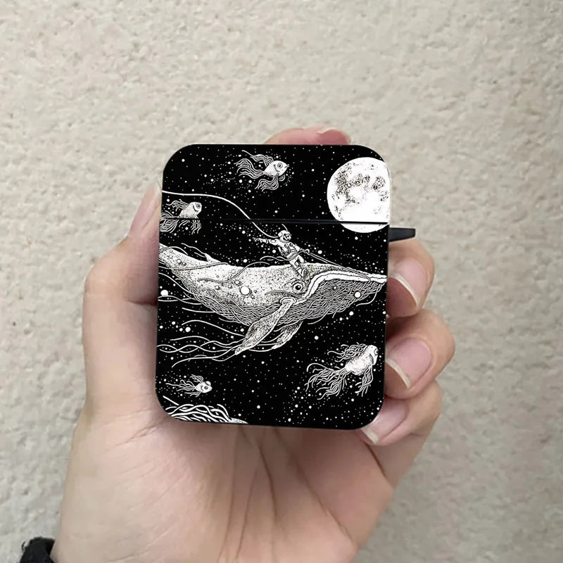 Whale and The Ocean Art AirPods Case Black Wireless Bluetooth Earphone Case for Apple Airpods 1 2 3 Pro 2 Protective Case