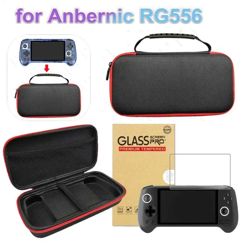 Portable carrying case with mesh pocket and anti-scratch hard EVA shell for Anbernic RG556 handheld game console