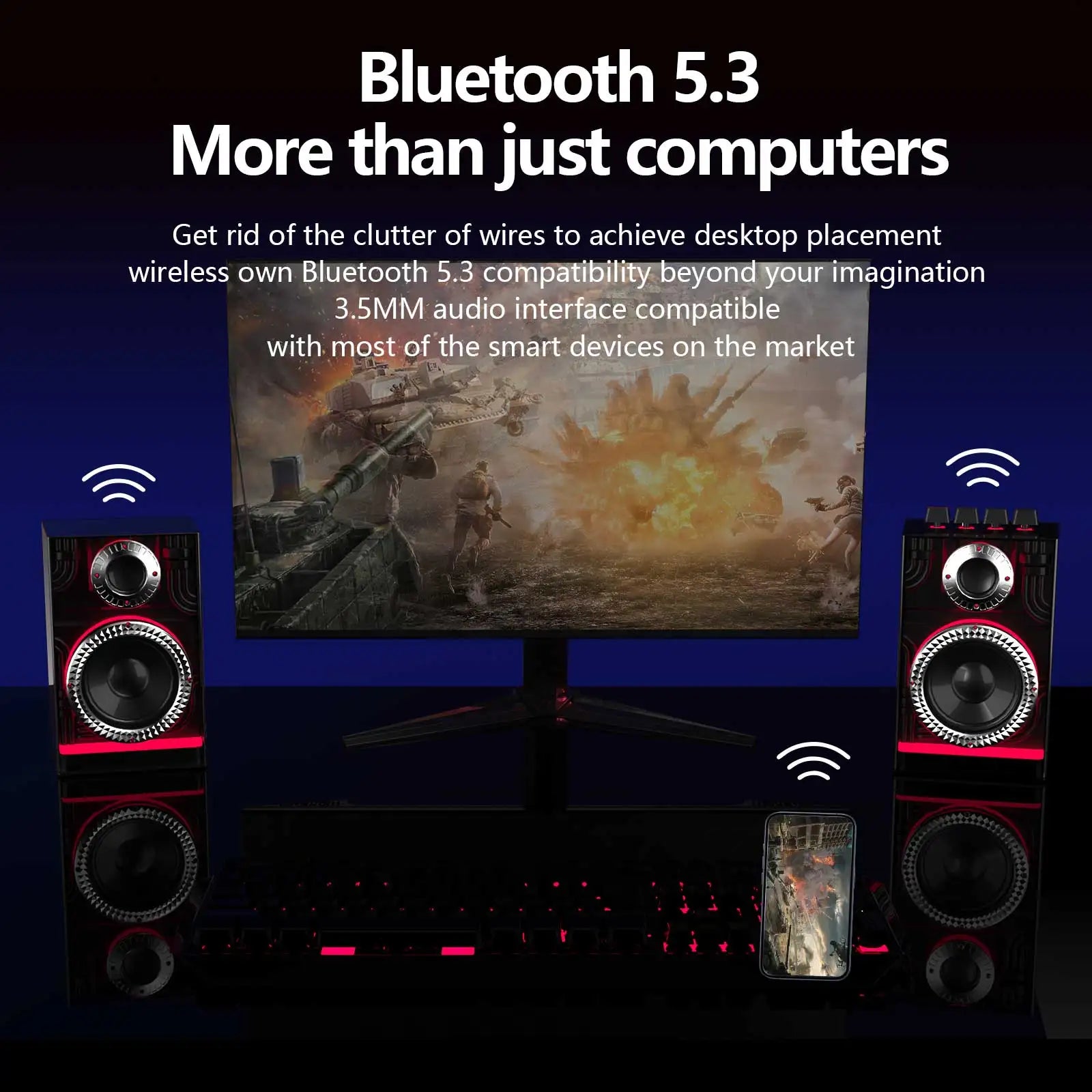 Bluetooth speaker, multi-function sound blaster, desktop dazzling subwoofer, home game audio, wireless/TF/DC 5V/AUX/3.5MM/USB