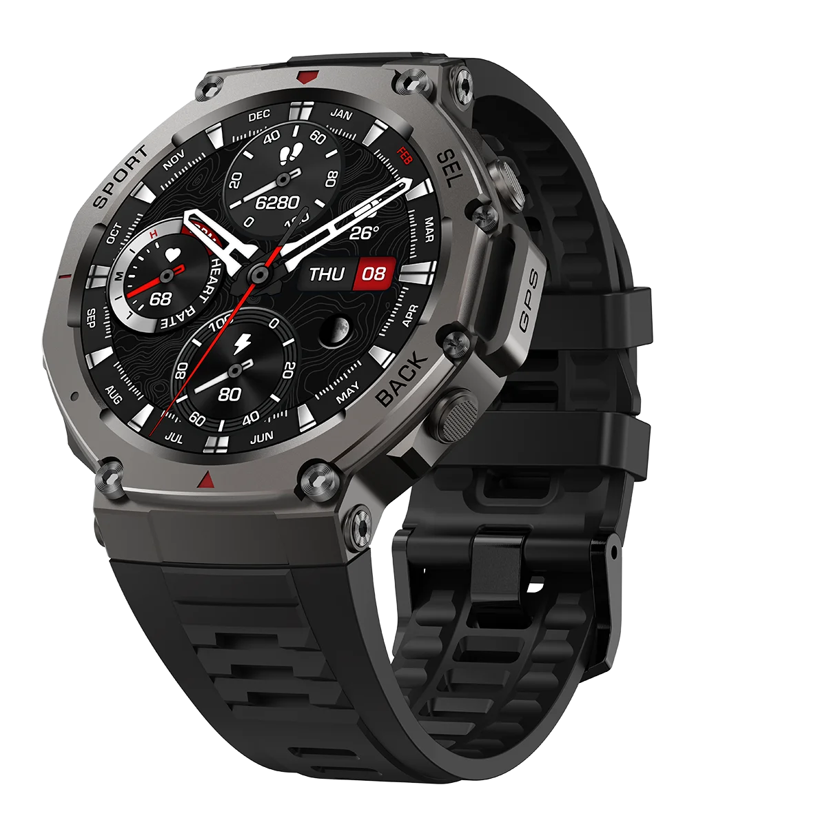2025 New Design T-Rex 3 AMOLED GPS Smartwatch 5 ATM Waterproof 500mAh Long Battery Dual-band GNSS Military Sport Watch for Men