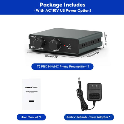 AIYIMA T3 PRO RIAA MM/MC Phono Preamplifier Vinyl Record Player Stereo Preamp Amplifier Turntable Phonograph Gain Control