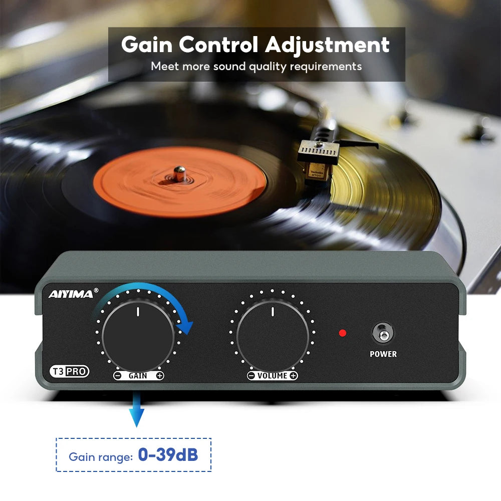 AIYIMA T3 PRO RIAA MM/MC Phono Preamplifier Vinyl Record Player Stereo Preamp Amplifier Turntable Phonograph Gain Control