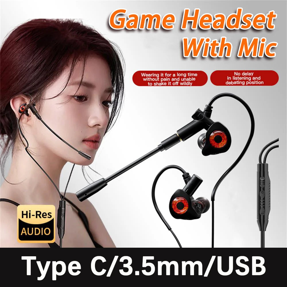 Type-C/3.5mm/USB Wired Headphones Gaming Headsets With Mic Earphones Wired Bass Stereo Esports Gamer Earbuds For Phones Computer