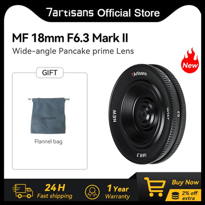 7artisans 18mm F6.3 Mark II APS-C Manual Ultra-thin Pancake Prime Lens for Canon EF-M Sony E ZVE10 Fujifilm FX Nikon Z Micro 4/3