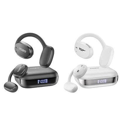 Refurbished TOZO OpenEgo Headsets Open Ear Headphone Bluetooth Dual Mic Clear Call Earphones with Earhooks IPX5 Water-resistant